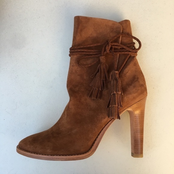 JOIE Chap Suede Boots Tassels Fringe - Picture 2 of 7